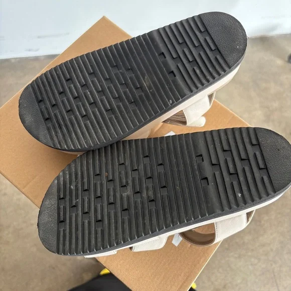 ROAM 90’s Stack Platform Vegan Leather Wedge Sandals in Cement Sz 6 - Picture 7 of 9